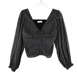 Abercrombie Fitch Polka Dot Ruched Smocked Front Tie Long Sleeve Womens XSmall